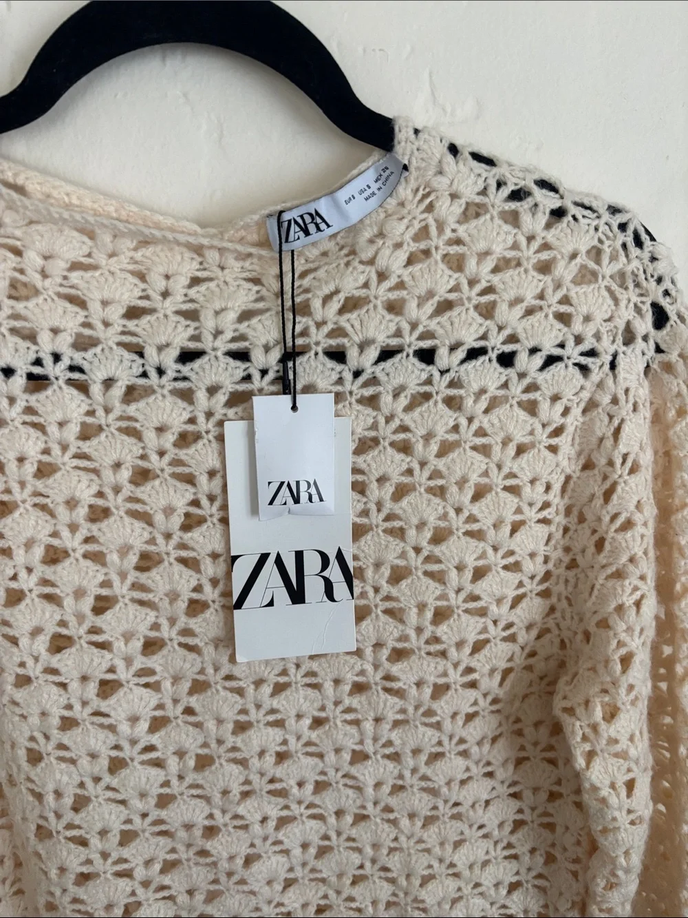Zara Cream Openwork Crochet Sweater